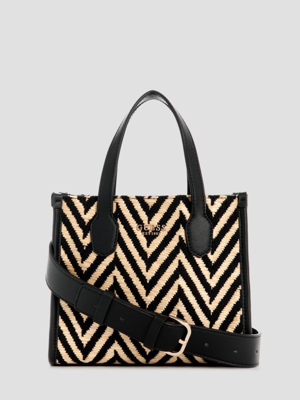 GUESS Black & Cream Chevron Mini Satchel with Removable Strap